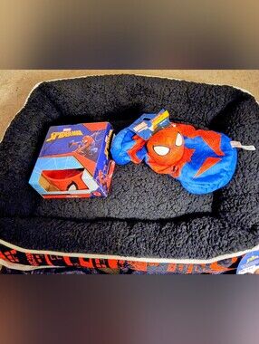 Marvel Spider-Man Pet Bed& Ceramic Bowl & Toy Bundle ■ NWT■ Firm《